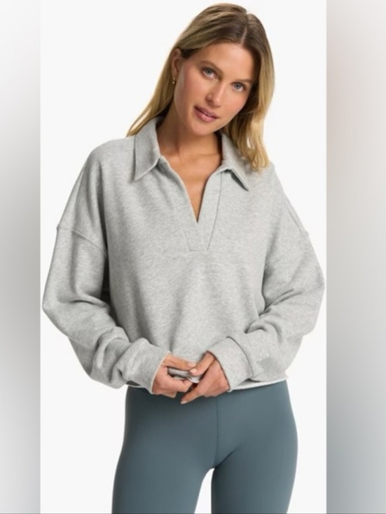 Vuori Sedona Cropped Polo Sweatshirt Heather Gray - Picture 5 of 10